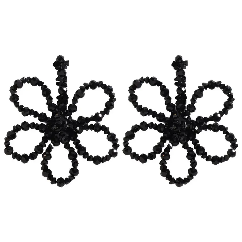 BEAD FLOWER EARRINGS  (Black)